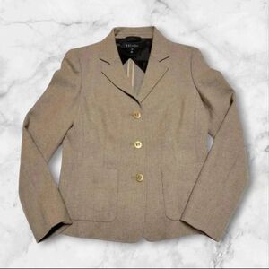 Escada Tan Knit Sweater Blazer Jacket Gold Logo Buttons Loro Piana Wool Cashmere